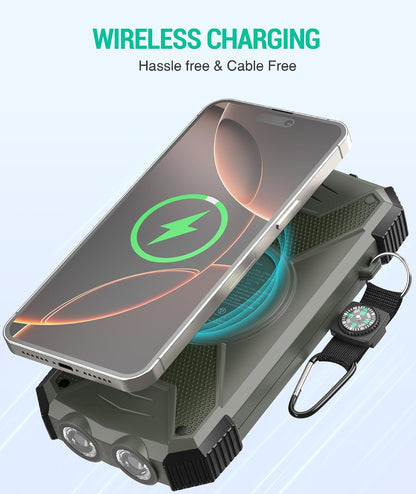 Solar Power Bank 10000mAh – Wireless Charging, Fast Charge, Waterproof Outdoor Charger