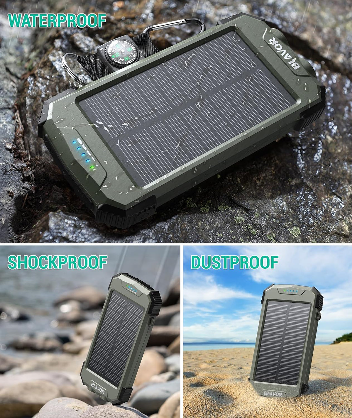 Solar Power Bank 10000mAh – Wireless Charging, Fast Charge, Waterproof Outdoor Charger