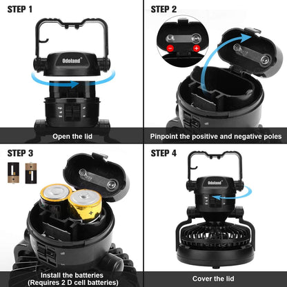Portable Camping Lantern with Fan – LED Tent Light & Emergency Hanging Lamp for Outdoor & Survival