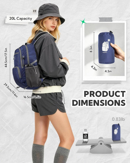 Foldable Hiking Backpack (20L) – Lightweight Waterproof Travel Daypack with Multi Pockets