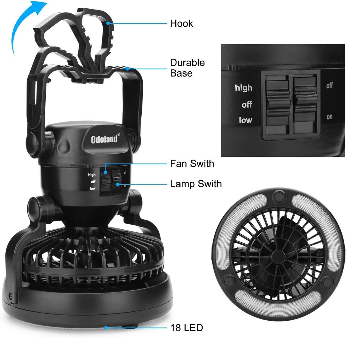 Portable Camping Lantern with Fan – LED Tent Light & Emergency Hanging Lamp for Outdoor & Survival