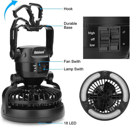 Portable Camping Lantern with Fan – LED Tent Light & Emergency Hanging Lamp for Outdoor & Survival