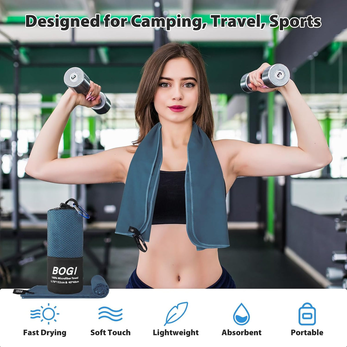 Quick Dry Microfiber Travel Towel – Ultra Absorbent, Lightweight & Compact for Gym, Camping & Beach