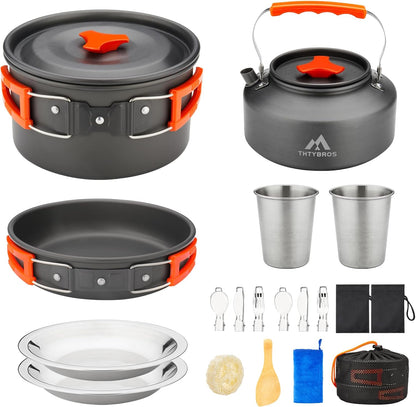 Camping Cookware Set (17pcs) – Portable Outdoor Cooking Kit with Pot, Pan, Kettle & Utensils