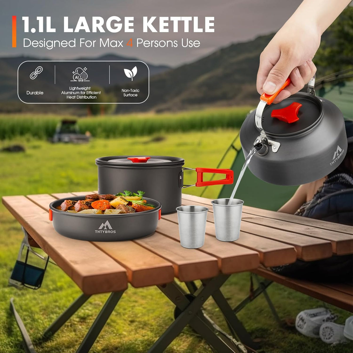 Camping Cookware Set (17pcs) – Portable Outdoor Cooking Kit with Pot, Pan, Kettle & Utensils