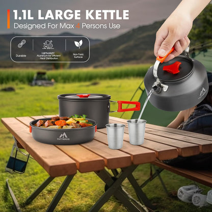 Camping Cookware Set (17pcs) – Portable Outdoor Cooking Kit with Pot, Pan, Kettle & Utensils