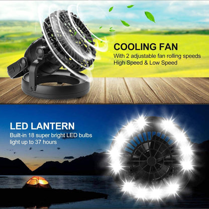 Portable Camping Lantern with Fan – LED Tent Light & Emergency Hanging Lamp for Outdoor & Survival