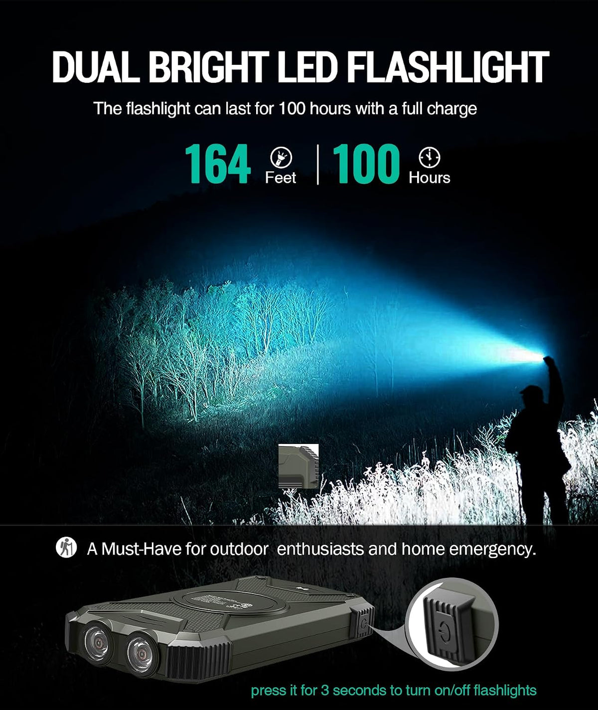 Solar Power Bank 10000mAh – Wireless Charging, Fast Charge, Waterproof Outdoor Charger