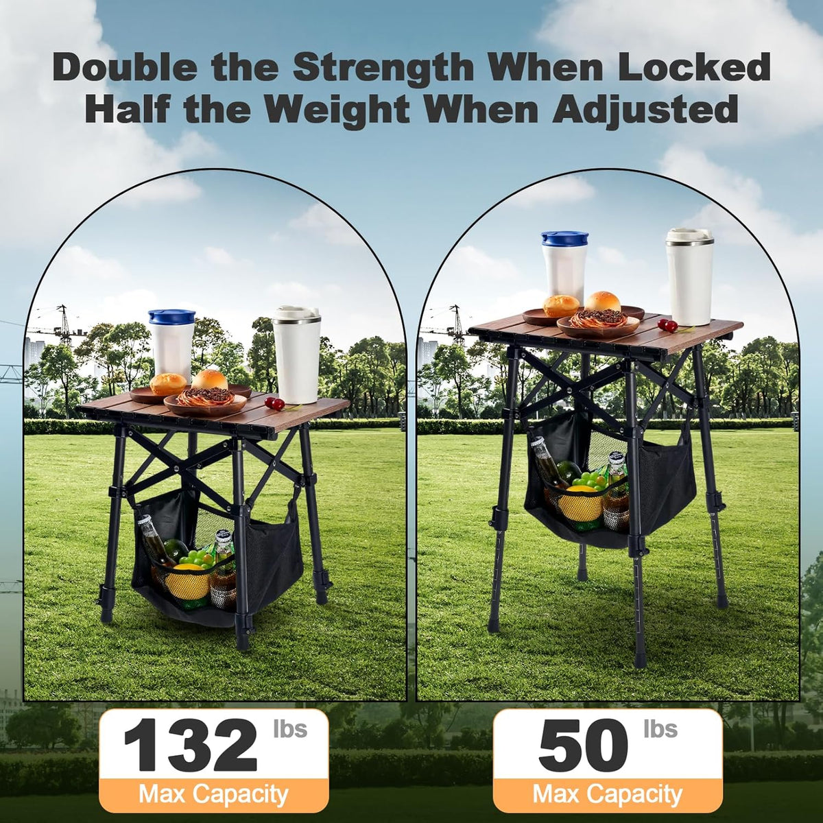 Portable Camping Table – Adjustable Height Folding Outdoor Table with Storage Bag (15.8" × 11.8")