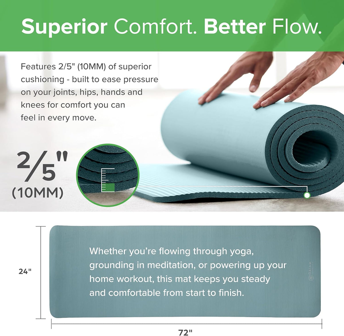 Extra Thick Yoga Mat (10mm) – Non-Slip Fitness & Exercise Mat with Carrying Strap for Home Workout