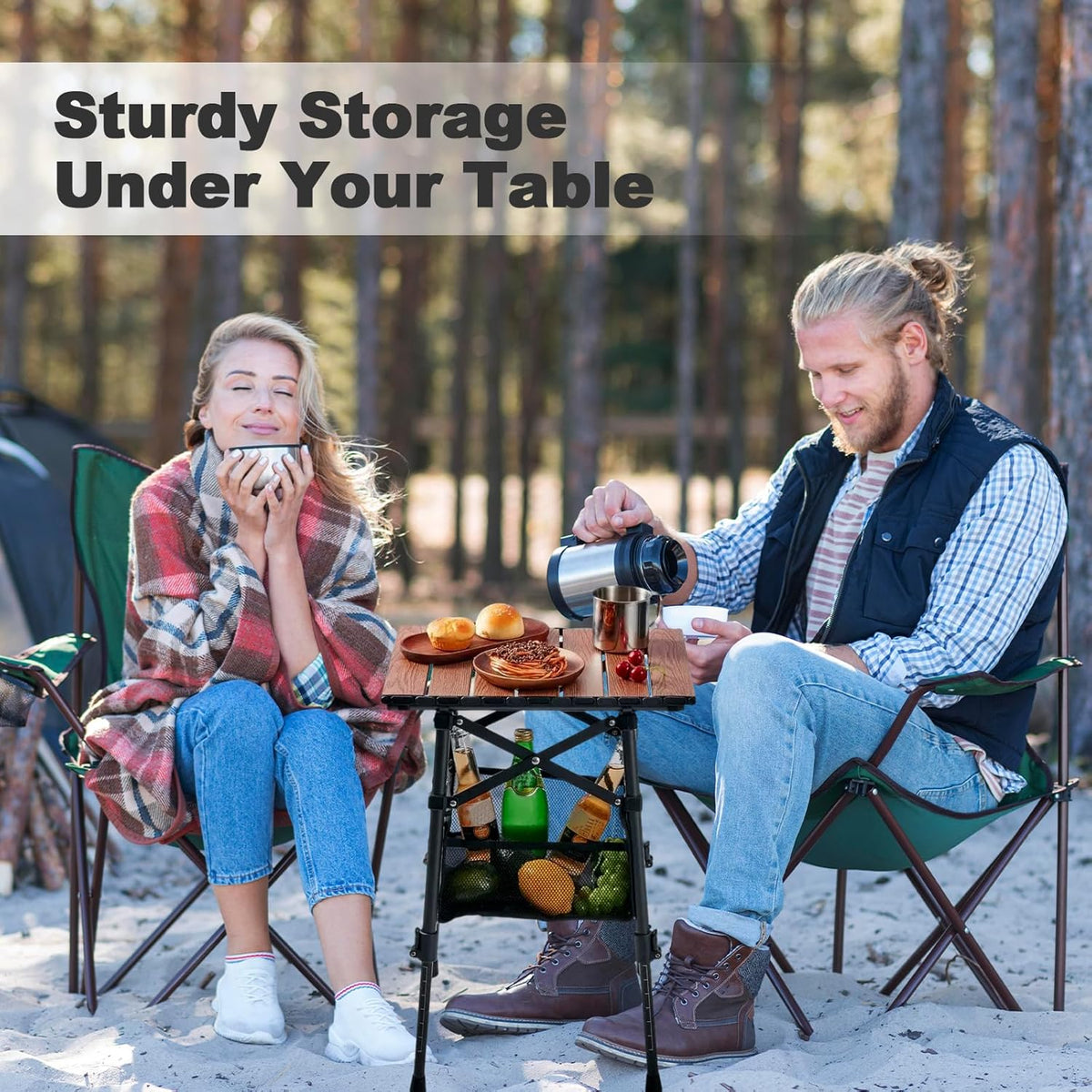 Portable Camping Table – Adjustable Height Folding Outdoor Table with Storage Bag (15.8" × 11.8")
