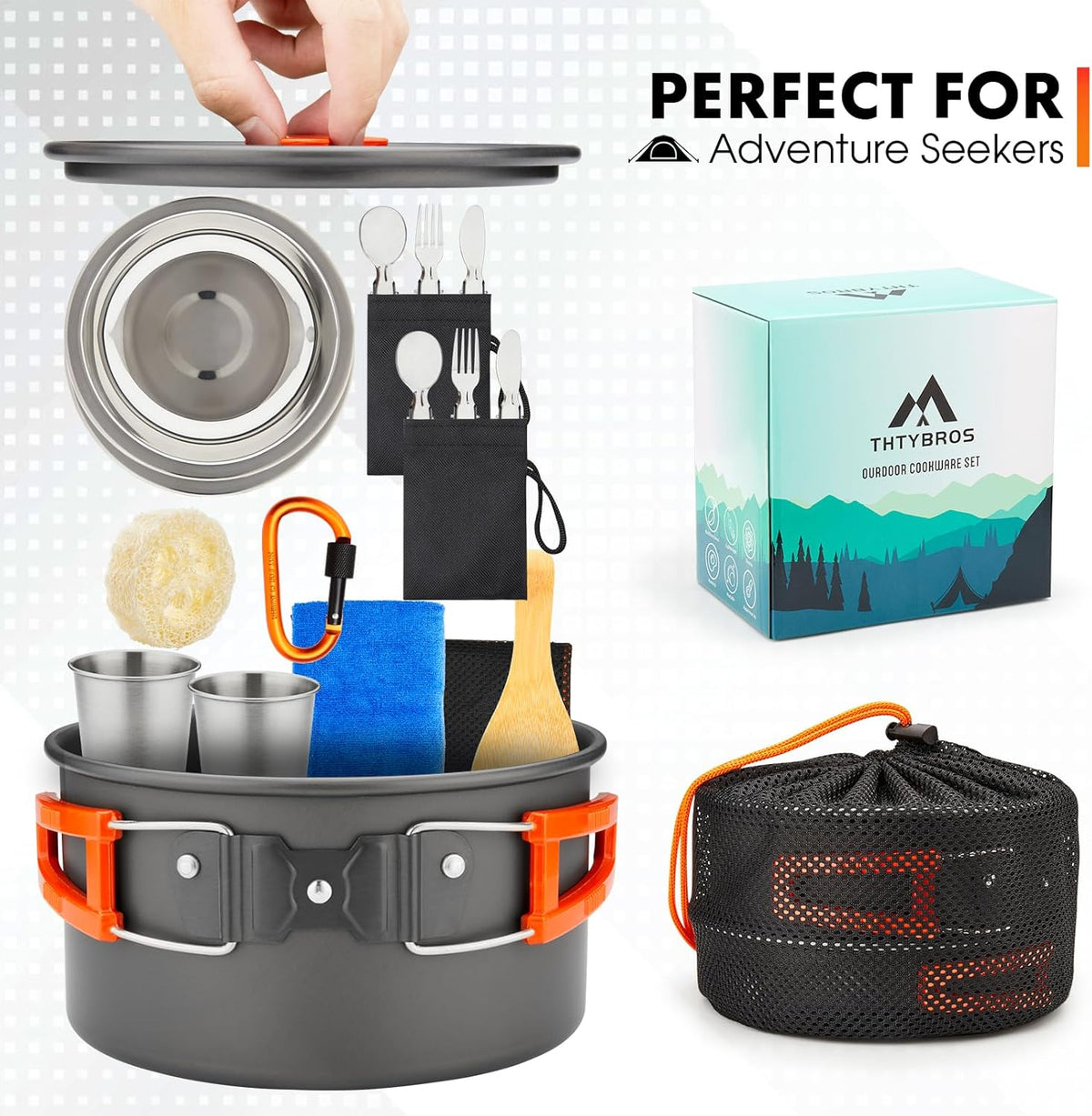 Camping Cookware Set (17pcs) – Portable Outdoor Cooking Kit with Pot, Pan, Kettle & Utensils