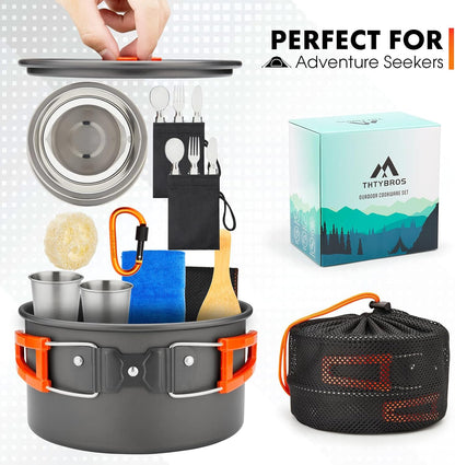 Camping Cookware Set (17pcs) – Portable Outdoor Cooking Kit with Pot, Pan, Kettle & Utensils