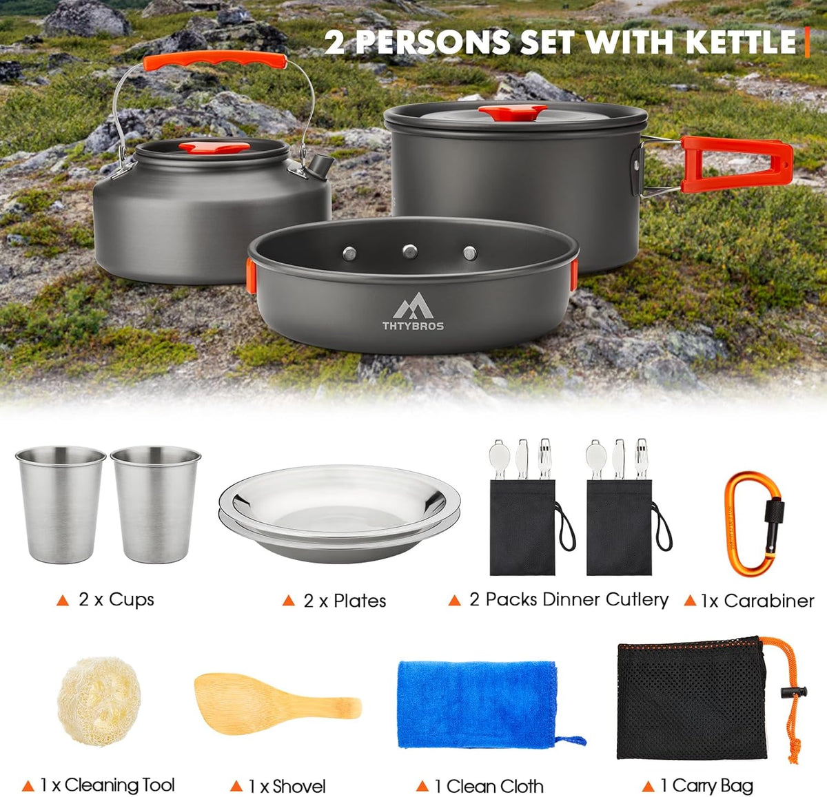 Camping Cookware Set (17pcs) – Portable Outdoor Cooking Kit with Pot, Pan, Kettle & Utensils