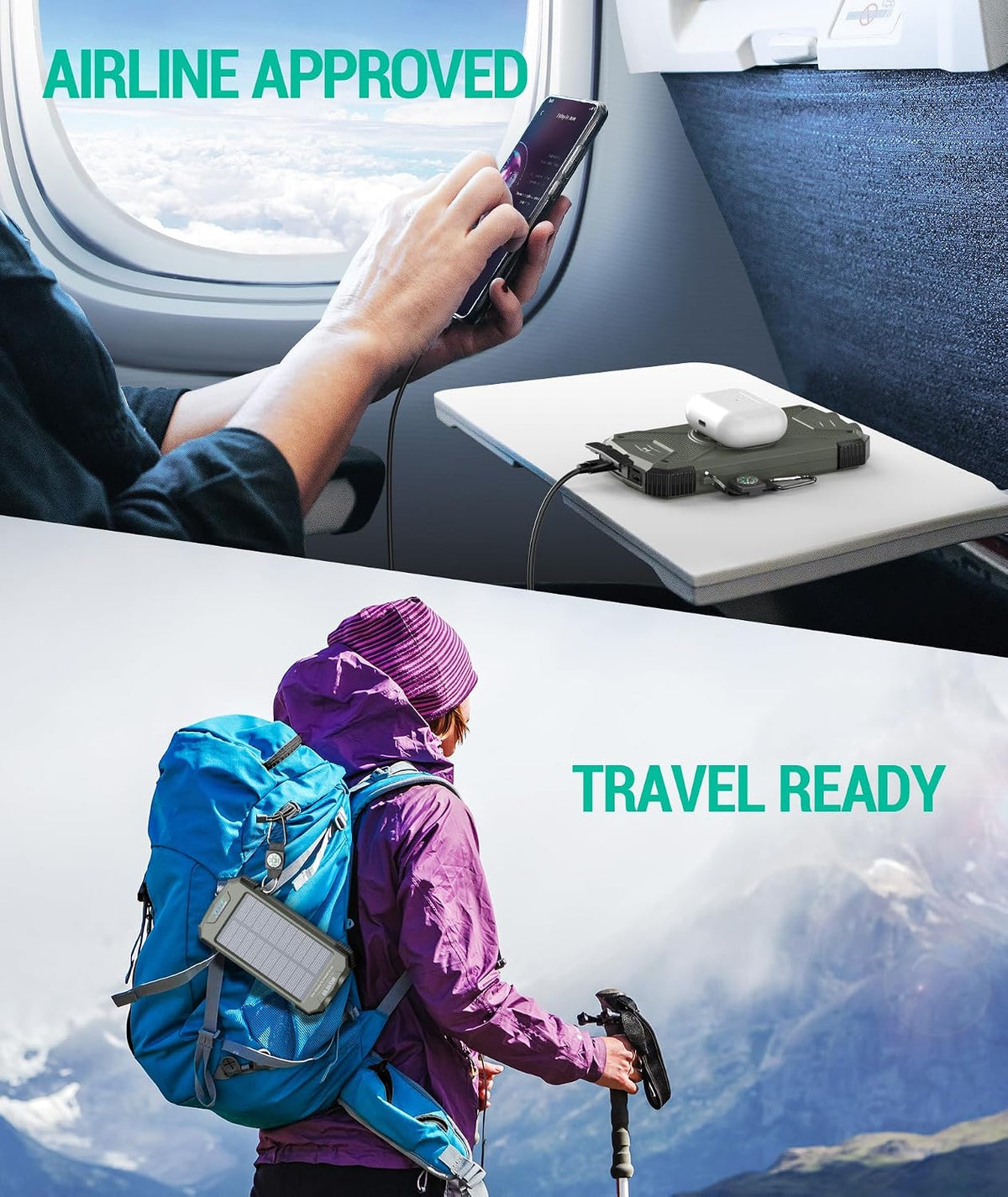 Solar Power Bank 10000mAh – Wireless Charging, Fast Charge, Waterproof Outdoor Charger